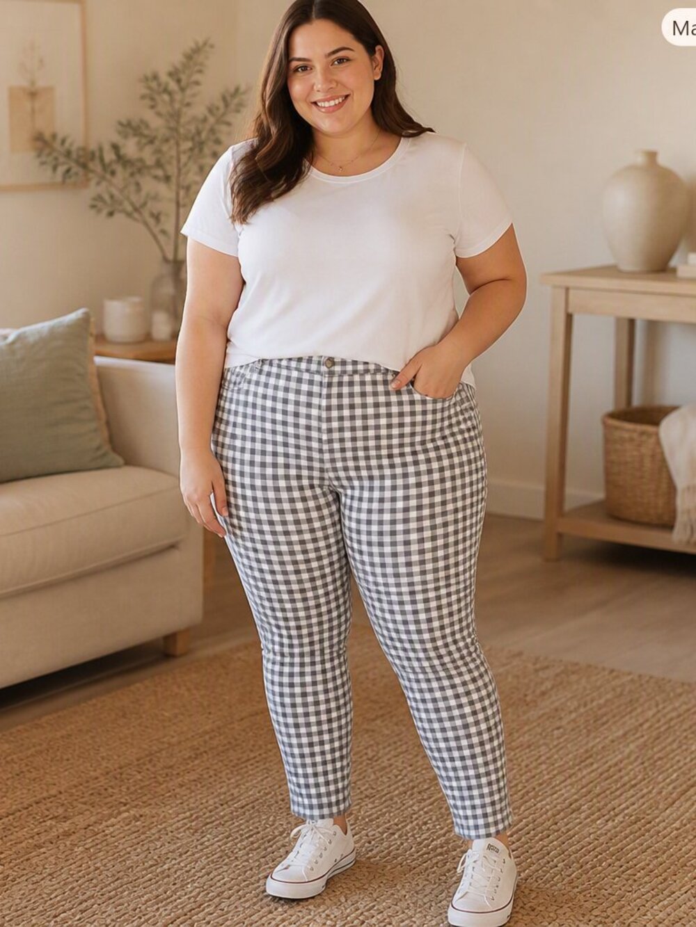 SO Grey & White Gingham Skinny Pants – Size 15, Excellent Used Condition